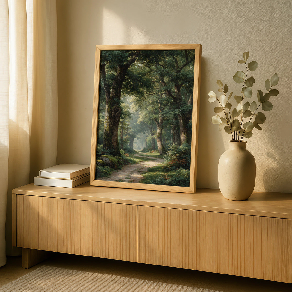 Forest Pathway Poster, Peaceful Woodland Wall Art, Ancient Trees Nature Poster, Green