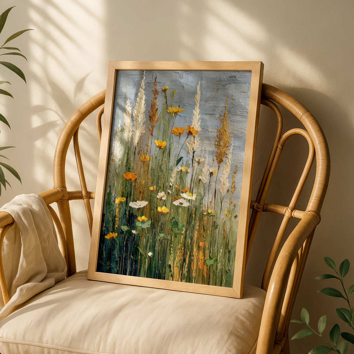 Wild Meadow Poster, Yellow Wildflowers Wall Art, Botanical Grass Semi-Abstract Nature Poster