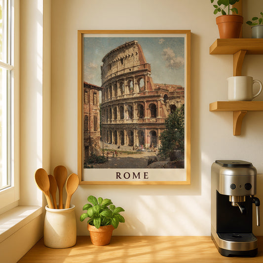 Rome Colosseum Vintage Travel Poster, Italy Wall Art, Antique Roman Decor