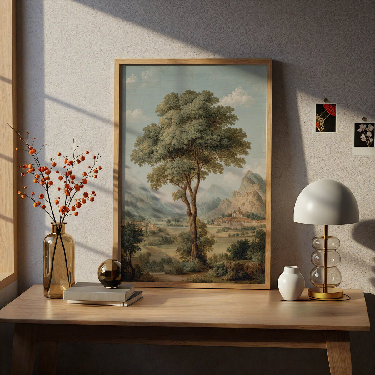 Ancient Tree Mountain Valley Poster, Classic European Landscape Art, Nature Wall Decor
