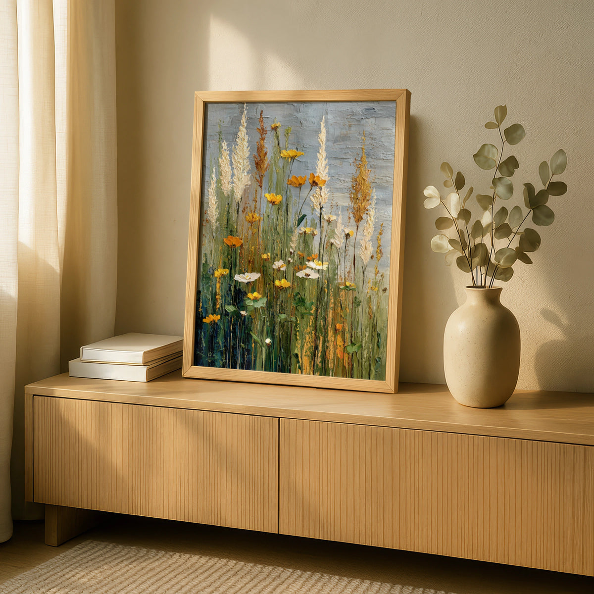 Wild Meadow Poster, Yellow Wildflowers Wall Art, Botanical Grass Semi-Abstract Nature Poster