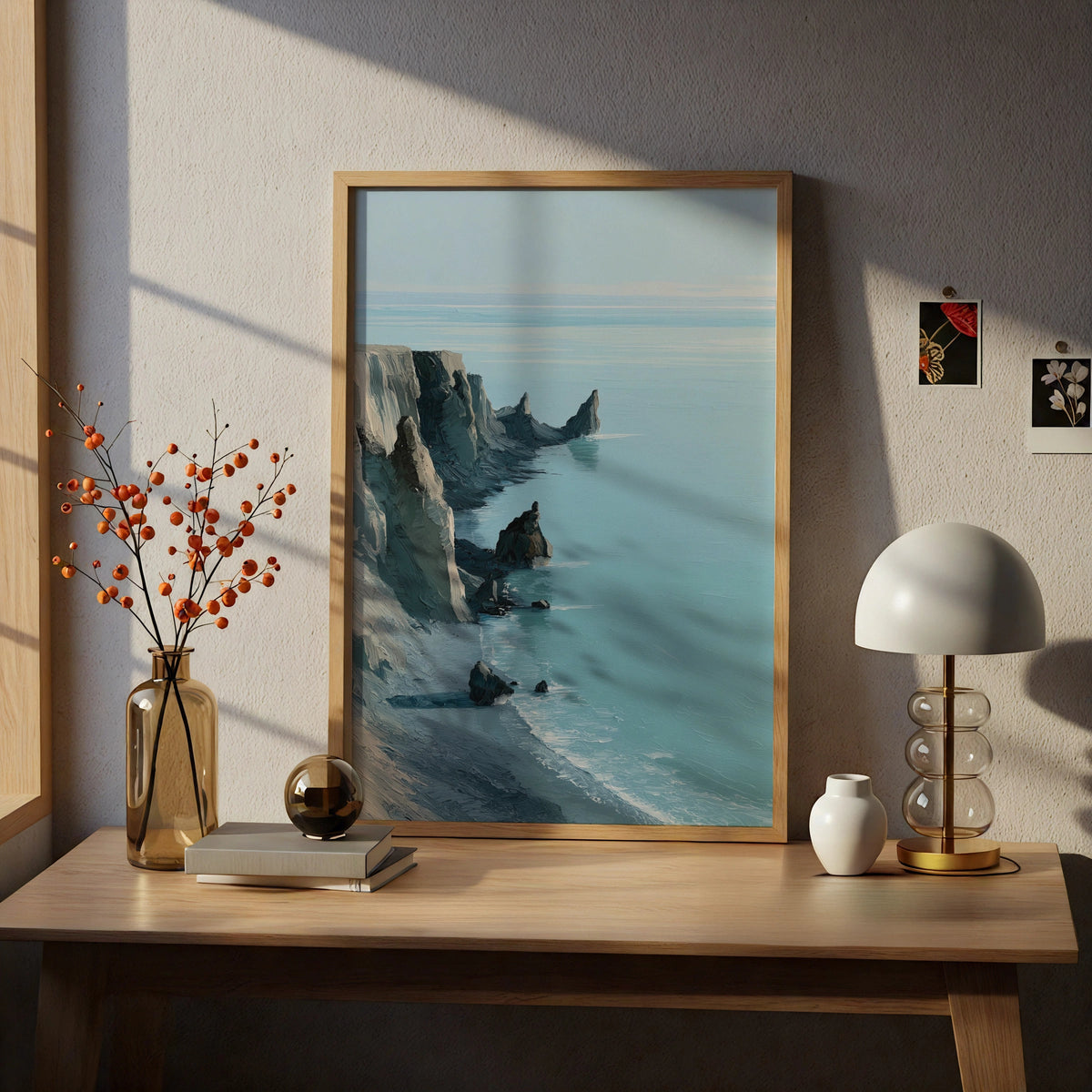 Rocky Coastline Poster, Turquoise Sea Cliff Wall Art, Minimalist Coastal Landscape Painting - COUNTY HOUSE SIGNS