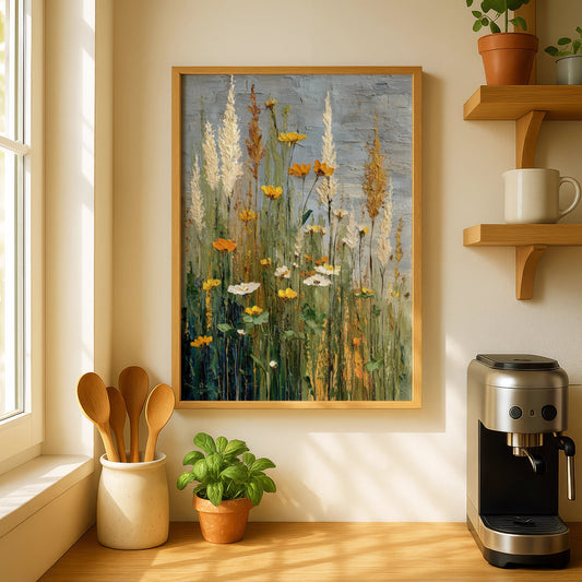 Wild Meadow Poster, Yellow Wildflowers Wall Art, Botanical Grass Semi-Abstract Nature Poster - COUNTY HOUSE SIGNS