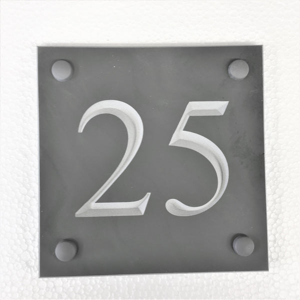 Slate house number. (H)100mm x (W)100mm (4"x 4") using Times New Roman font -Free artwork-Free delivery-Free plugs & screws - COUNTY HOUSE SIGNS