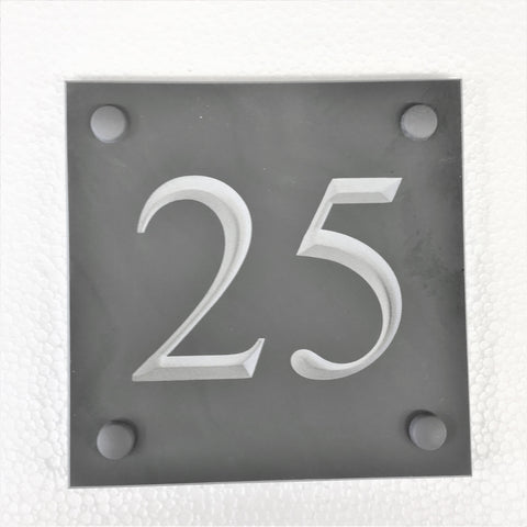 Slate house number. (H)100mm x (W)100mm (4"x 4") using Times New Roman font -Free artwork-Free delivery-Free plugs & screws - COUNTY HOUSE SIGNS