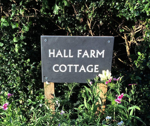 (W)300mm x (H)200mm (12"x 8") Slate Sign using Albertus font -Free artwork-Free delivery-Free plugs & screws (Excludes cost of posts) - COUNTY HOUSE SIGNS
