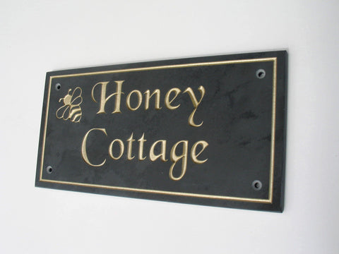 (W)400mm x (H)200mm x (16"x 8")- Slate Sign using BlackChancery font -Free artwork-Free delivery-Free plugs & screws (Excludes cost of posts) - COUNTY HOUSE SIGNS